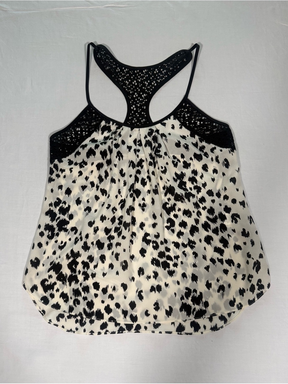 Trina Turk Black and White Silk Leopard Print Racerback Tank